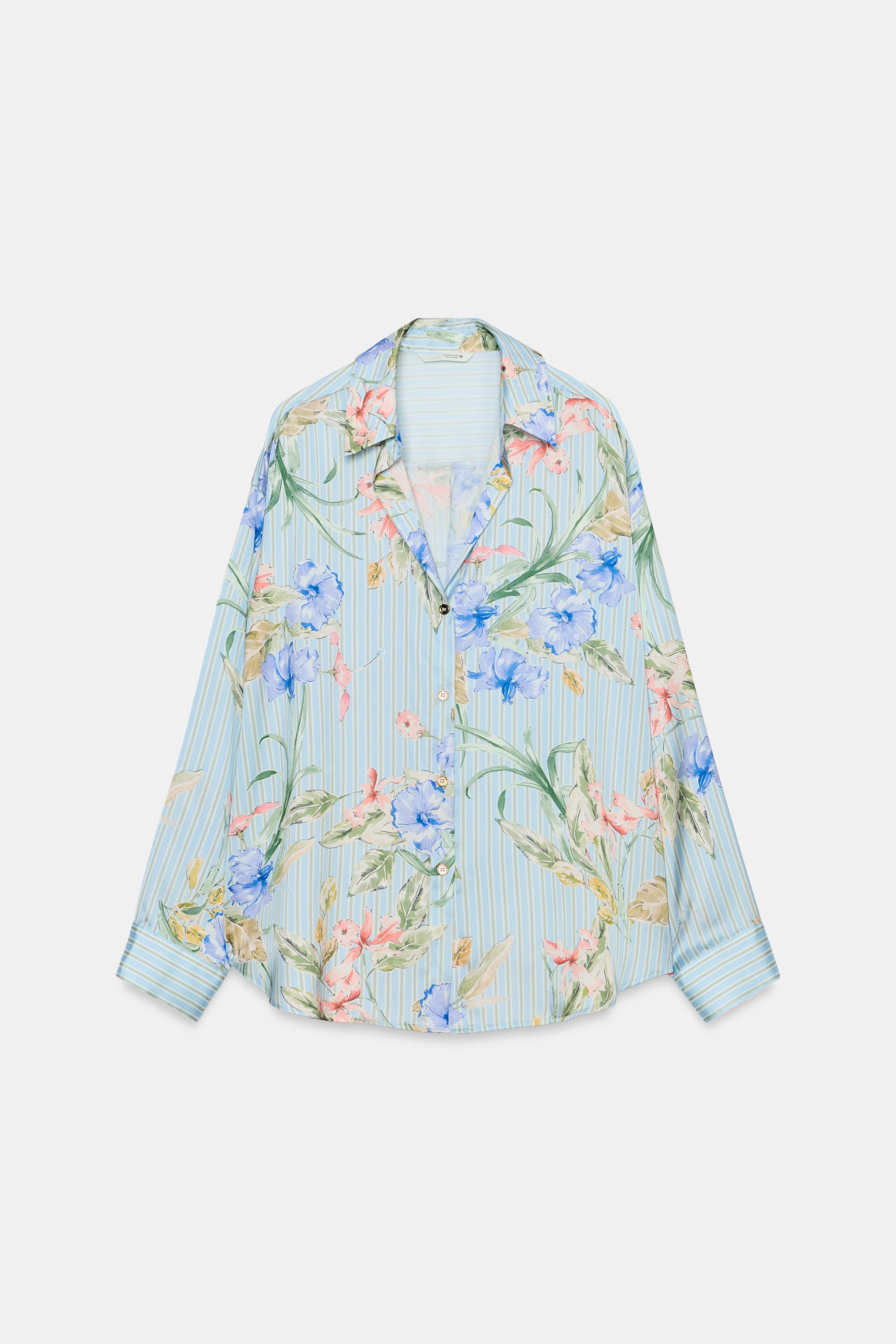 FLORAL PRINT SATIN EFFECT SHIRT